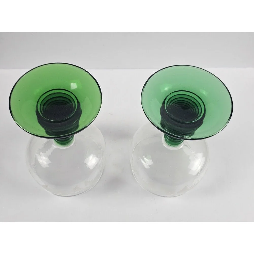Vintage French Luminarc Green Beehive Stemmed Grape Etched VCA Wine Glasses - 2